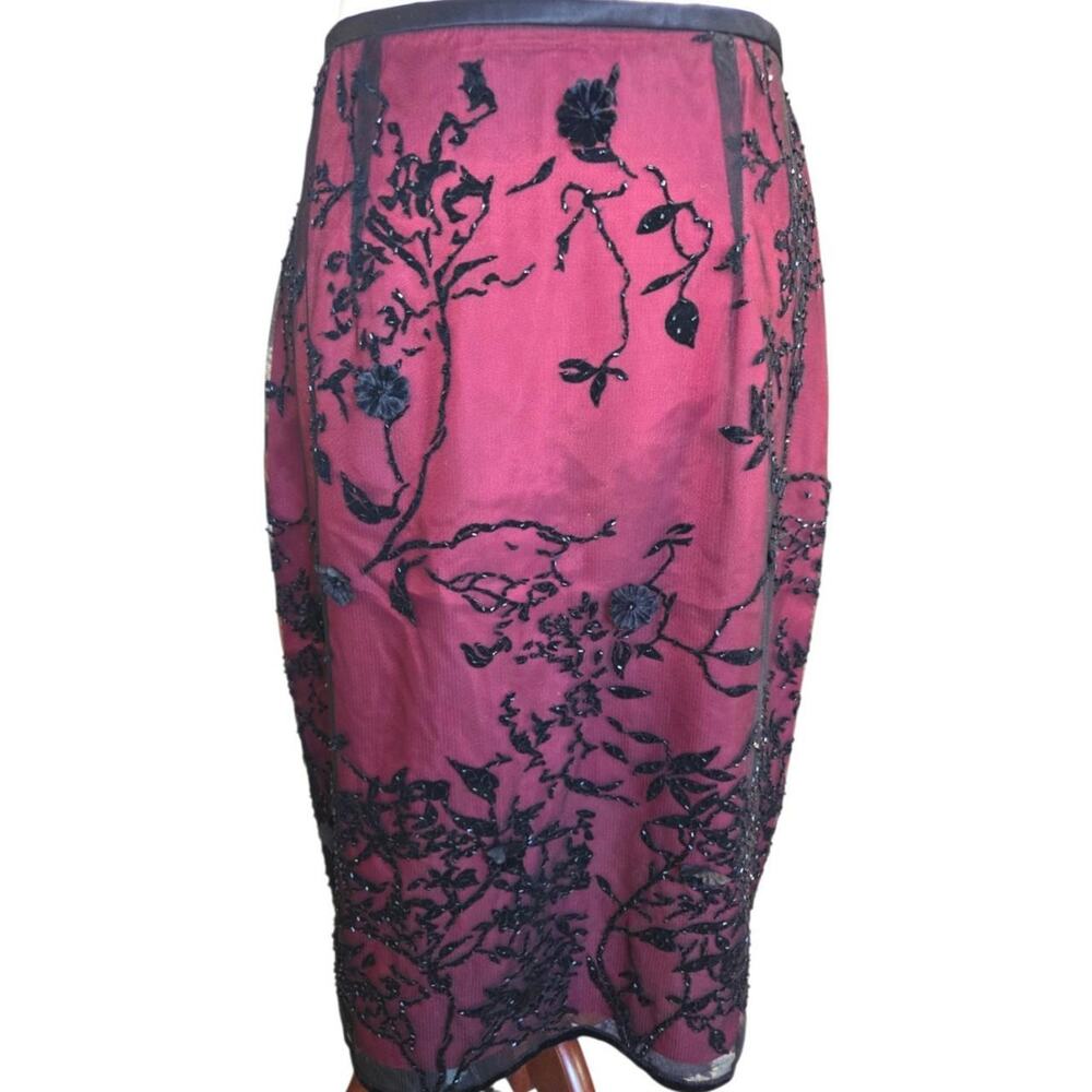 Vintage burgundy beaded mesh midi